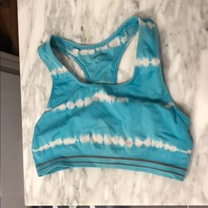 Blue and orange sports bras as a set